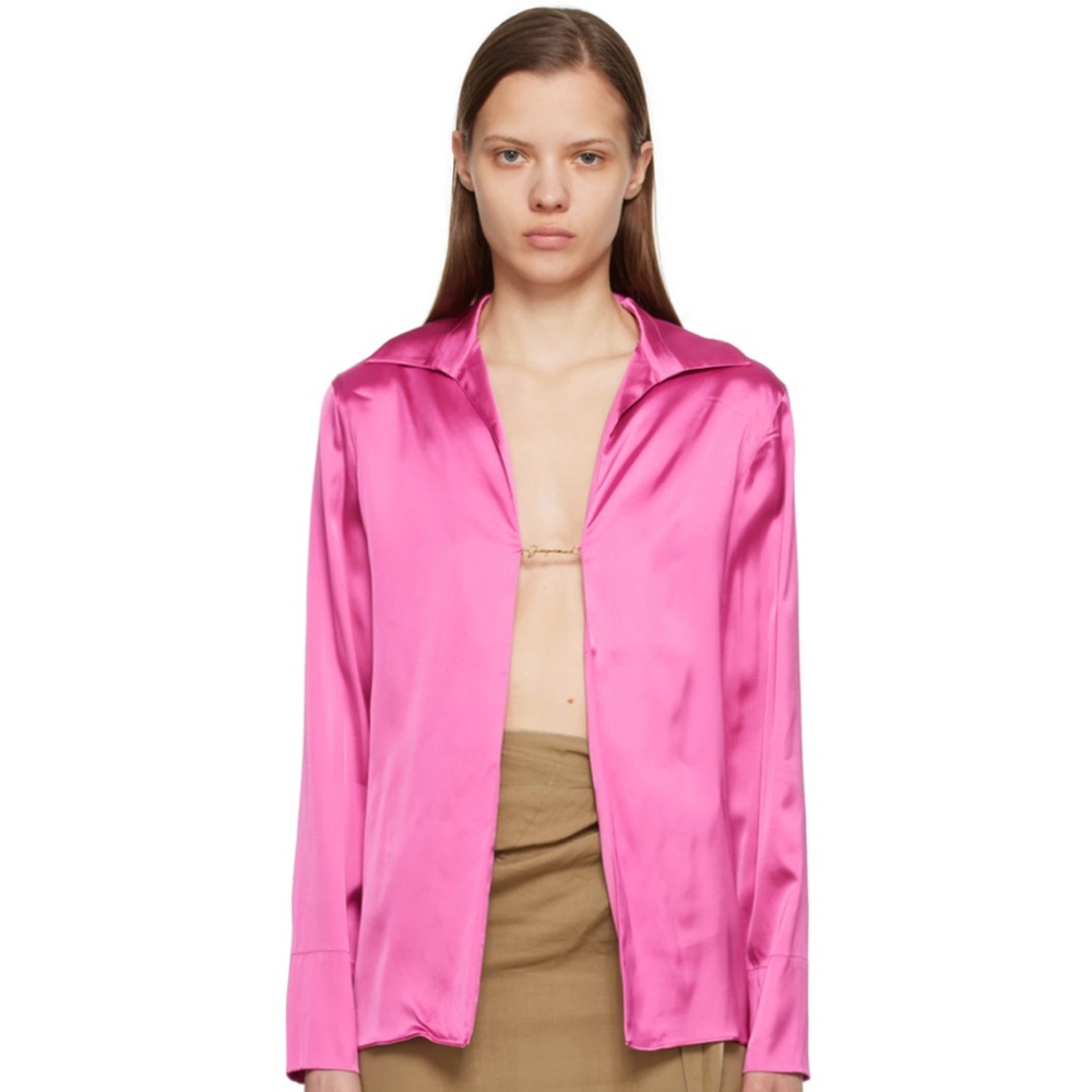 JACQUEMUS Pink Le Papier “Le Chemise Notte” satin blouse shirt